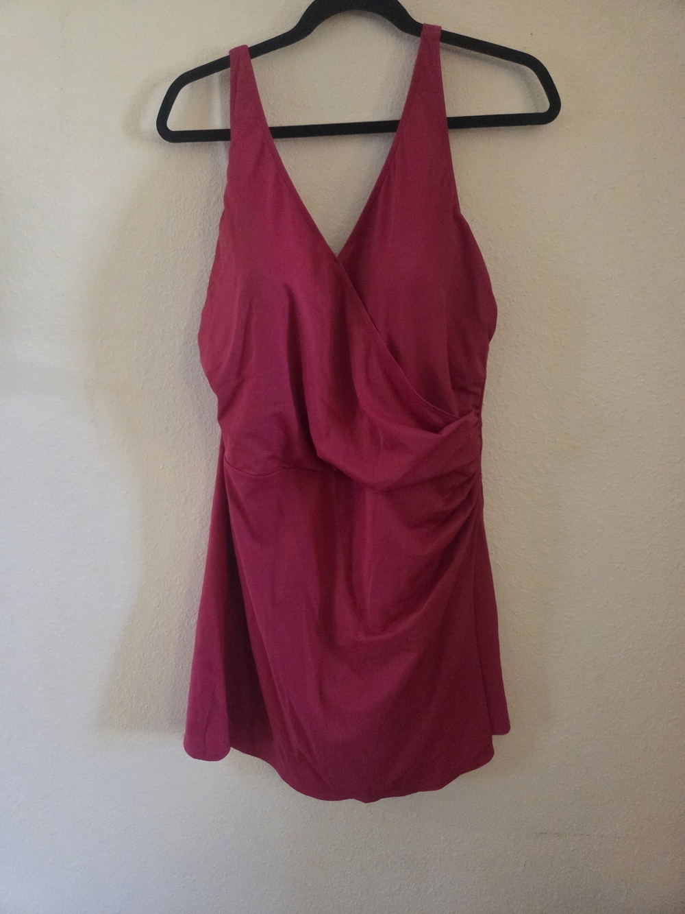 Sleeveless V-Neck Pink Draped Fit & Flare Swim Dress